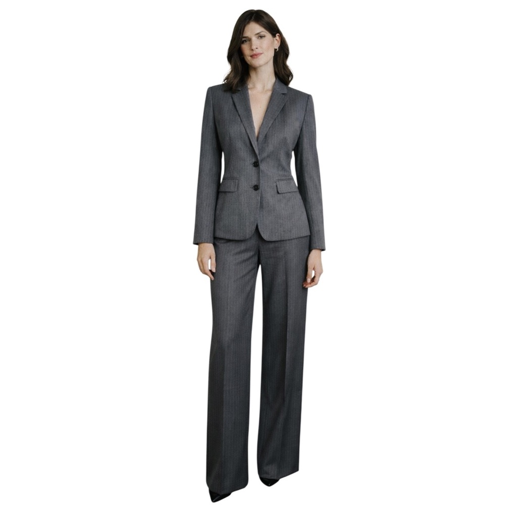 LOFT Gray  & Light Blue Pinstripe Two Piece Pantsuit Set